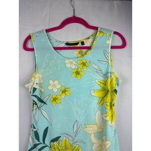 Iman Womens Sleeveless Floral Tank Top Size S Light Blue & Yellow Polyester/Span